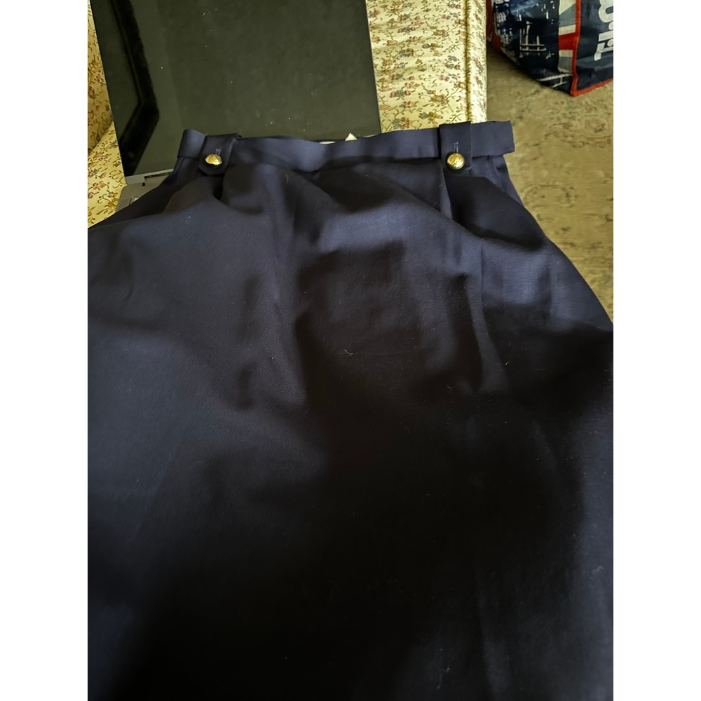 VTG 80s Jaeger Navy Wool Skirt Gold Crest Buttons Made in Great Britain 12